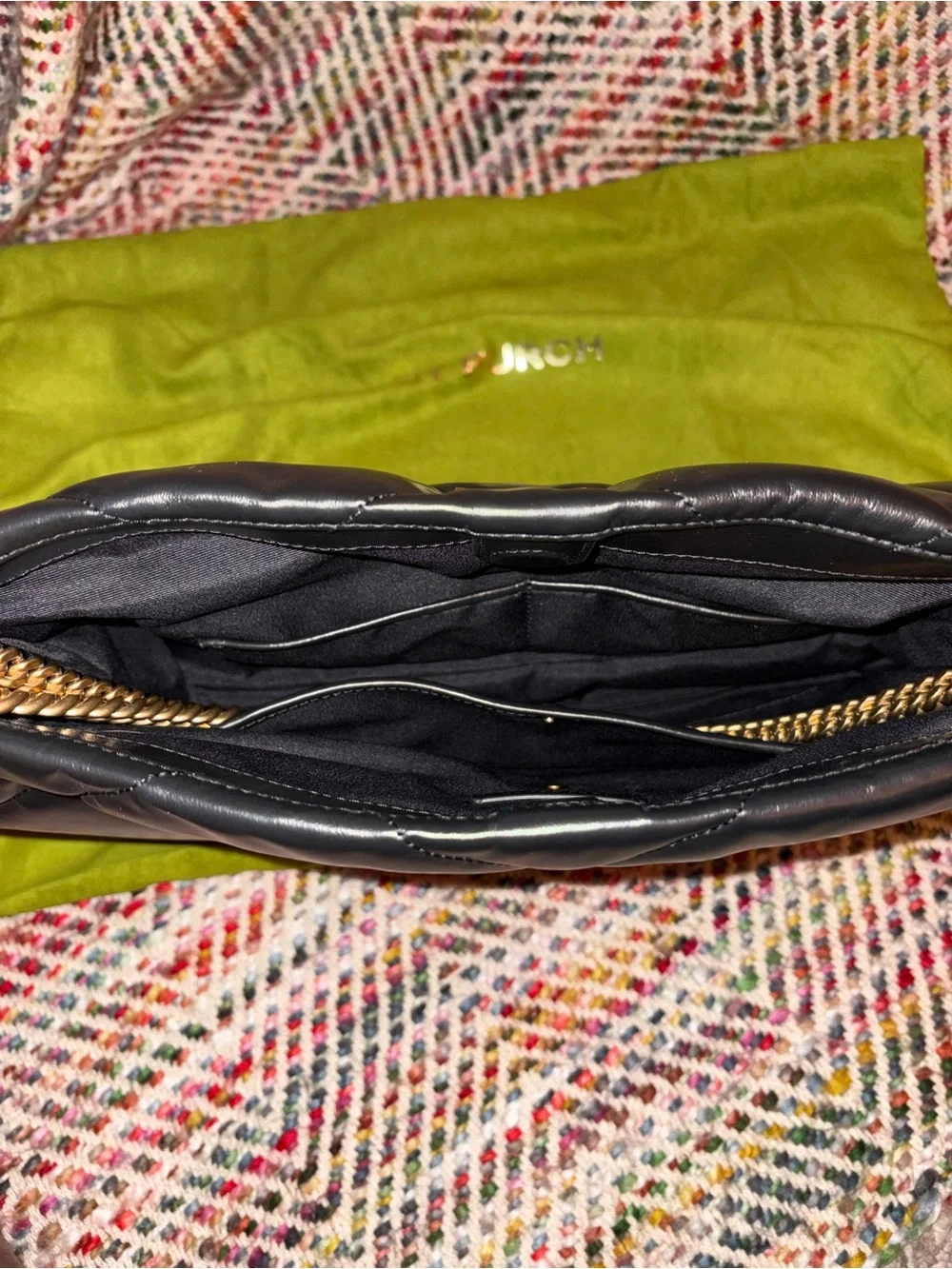 Tory Burch Kira Black Quilted Leather Shoulder Bag with Gold Chain